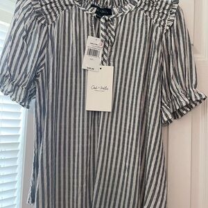 Striped Short-Sleeve Blouse - Blue & White